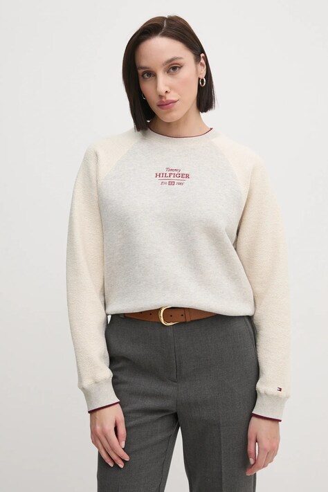 Tommy Hilfiger bluza femei, culoarea gri, cu imprimeu, WW0WW43845