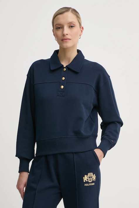Tommy Hilfiger hanorac de bumbac femei, culoarea albastru marin, neted, WW0WW44081
