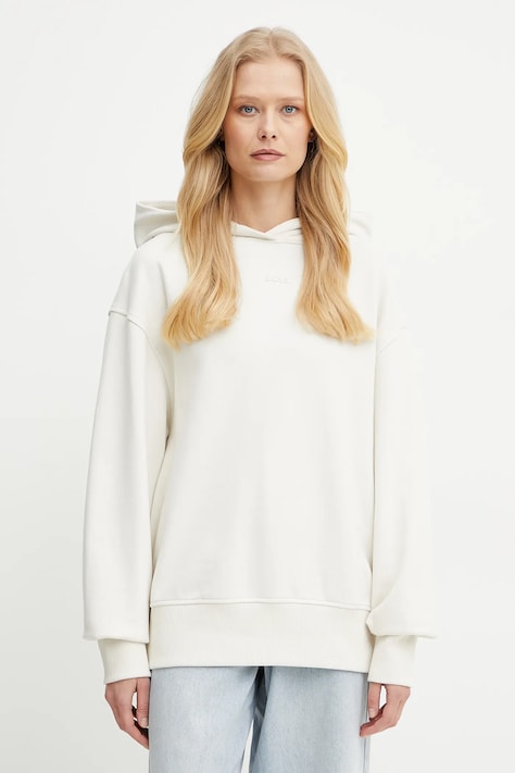 BOSS Orange felpa in cotone donna colore bianco con cappuccio con applicazione 50534815