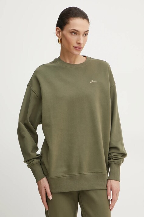 BOSS Orange bluza bawełniana damska kolor zielony gładka 50534821