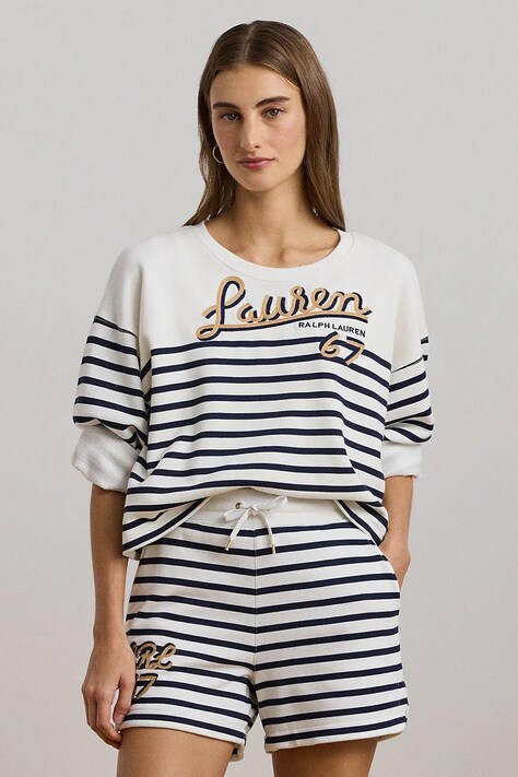 Lauren Ralph Lauren hanorac de bumbac femei, culoarea alb, modelator, 200957674