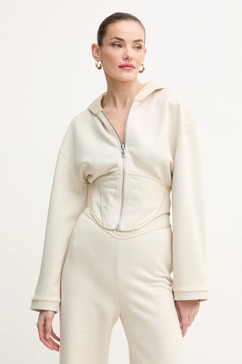 Pinko hanorac femei, culoarea bej, cu glugă, uni, 105026 A2HB