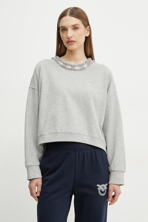 Pinko hanorac de bumbac femei, culoarea gri, cu imprimeu, 104833 A2FV