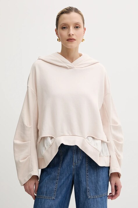 Pinko bluză culoarea bej, cu glugă, uni, 104967 A2HW