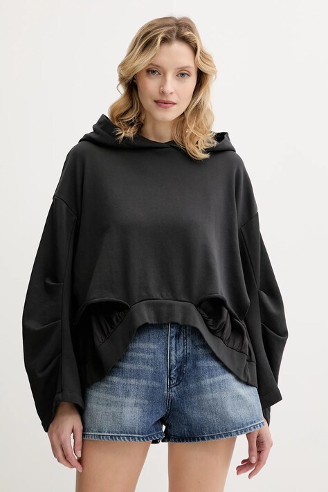 Pinko bluză culoarea negru, cu glugă, uni, 104967 A2HW