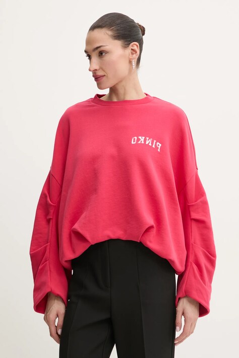 Pinko hanorac de bumbac femei, culoarea rosu, cu imprimeu, 104281 A2BZ