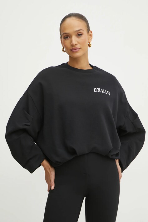 Pinko hanorac de bumbac femei, culoarea negru, cu imprimeu, 104281 A2BZ