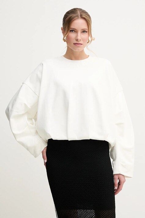 Pinko hanorac de bumbac femei, culoarea alb, uni, 104281 A2D3
