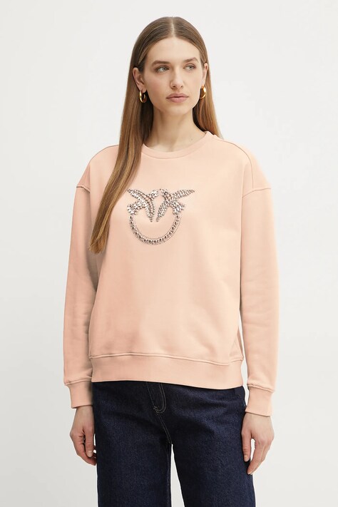 Bavlněná mikina Pinko dámská, růžová barva, s aplikací, 100534 A2G8