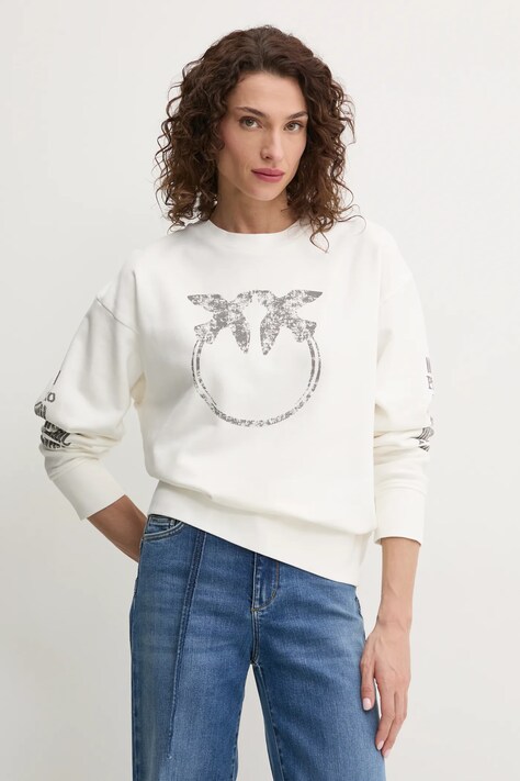 Pinko pamut melegítőfelső fehér, női, nyomott mintás, 104618 A2CV