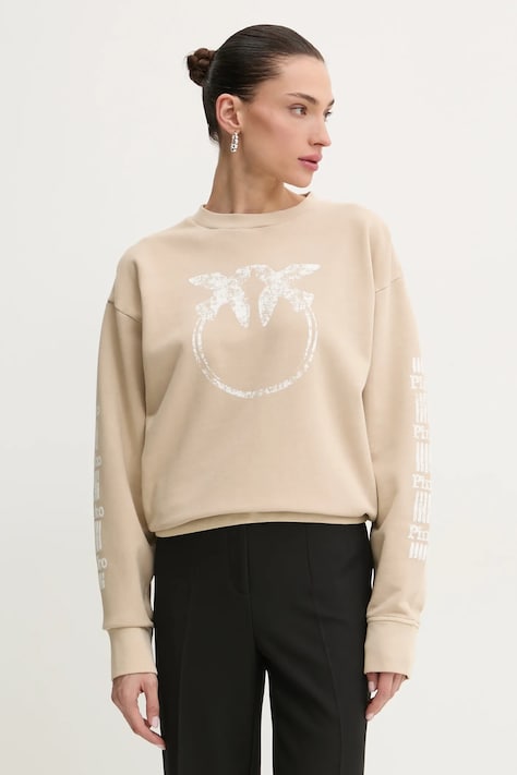 Памучен суичър Pinko в бежово с принт 104618 A2CV
