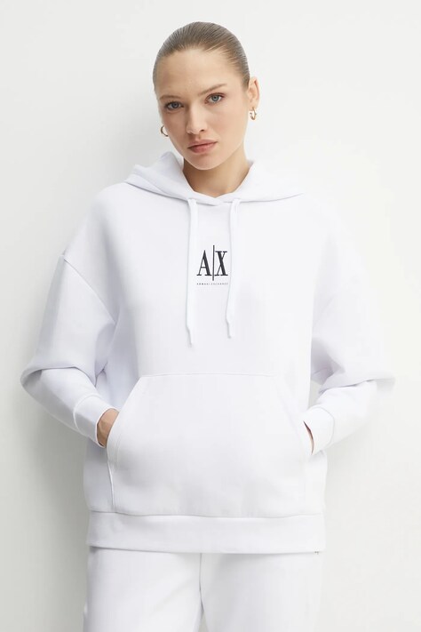 Mikina Armani Exchange dámská, bílá barva, s kapucí, s aplikací, XW000823 AF10818