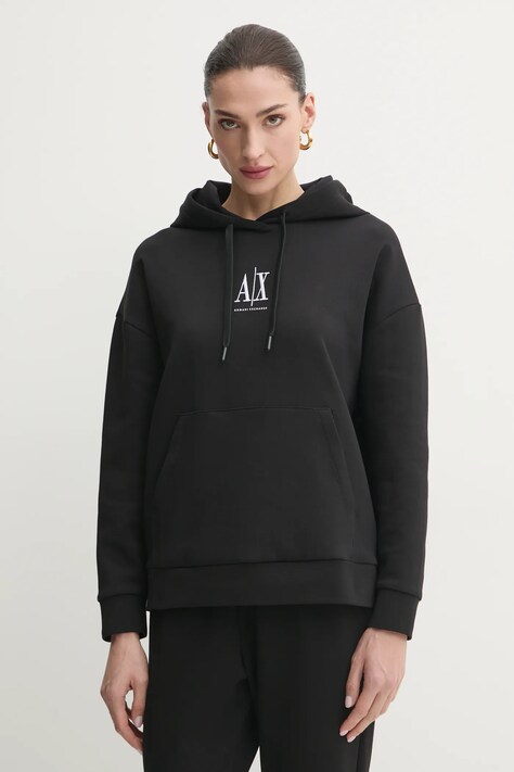 Mikina Armani Exchange dámská, černá barva, s kapucí, s aplikací, XW000823 AF10818