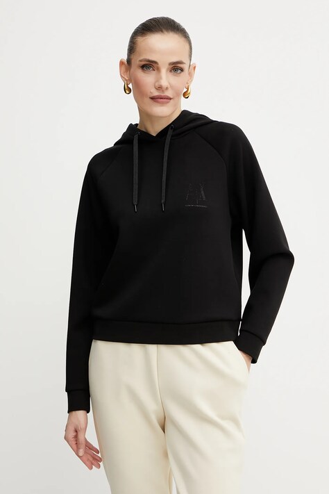 Armani Exchange bluză culoarea negru, cu glugă, uni, XW000827 AF13397