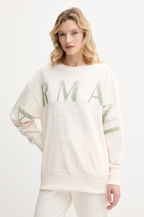 Хлопковая кофта Armani Exchange цвет бежевый с аппликацией XW000495 AF12739