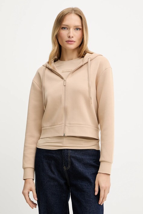 Mikina Armani Exchange dámská, béžová barva, s kapucí, hladká, XW000822 AF10818