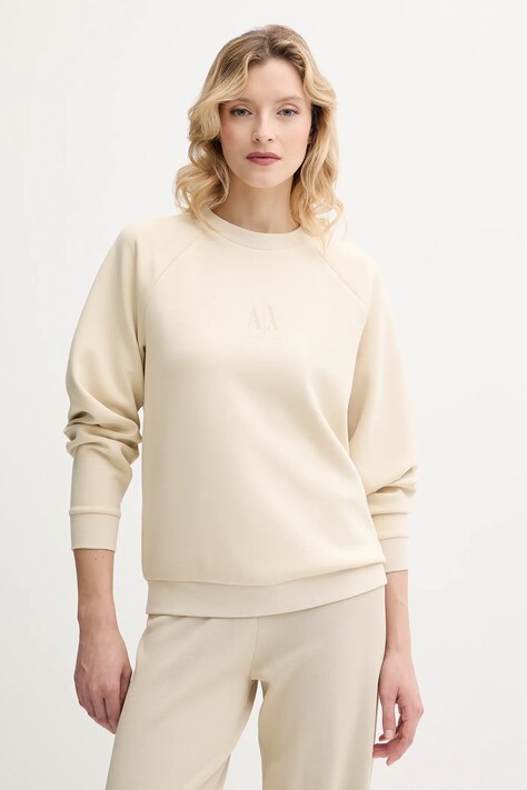 Armani Exchange bluză culoarea bej, cu imprimeu, XW000826 AF13397