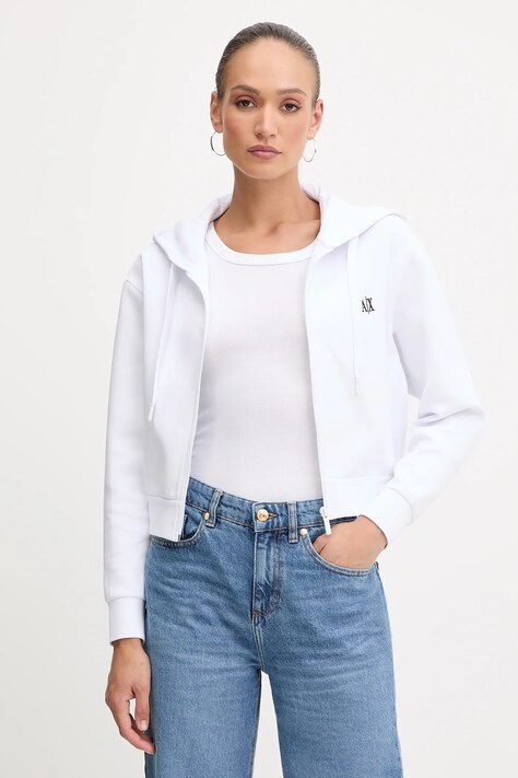 Armani Exchange bluza damska kolor biały z kapturem gładka XW000822 AF10818