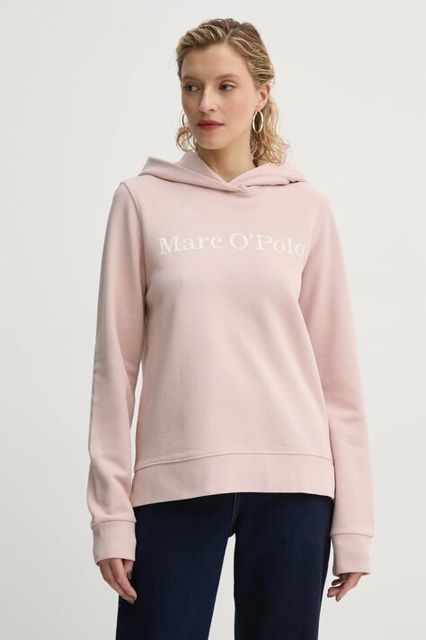Bavlněná mikina Marc O'Polo dámská, růžová barva, s kapucí, s potiskem, 500407354057
