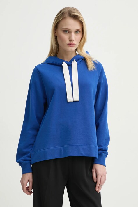 Bavlněná mikina Marc O'Polo dámská, modrá barva, s kapucí, hladká, 502402554083