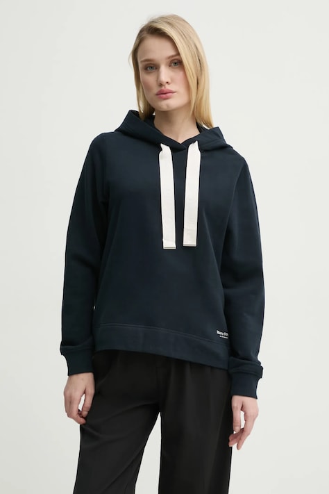 Pamučna dukserica Marc O'Polo za žene, boja: tamno plava, s kapuljačom, bez uzorka, 502402554083