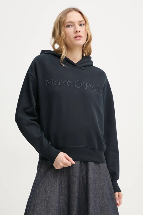 Marc O'Polo hanorac de bumbac femei, culoarea albastru marin, cu glugă, cu imprimeu, 502407354165