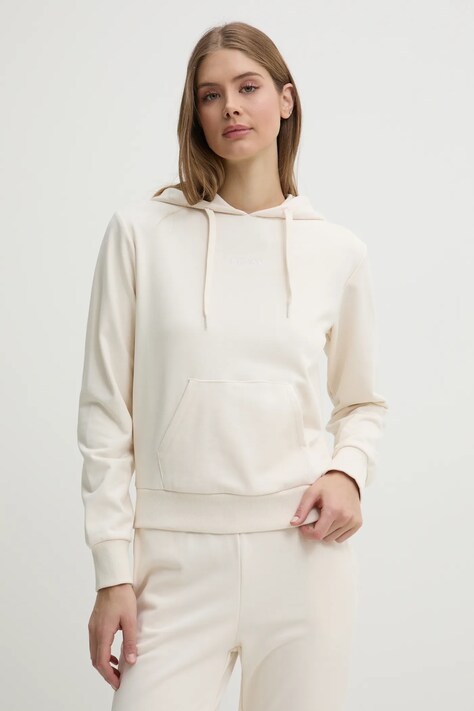 Guess bluza SOFIA femei, culoarea bej, cu glugă, neted, O5RQ02 KCO31