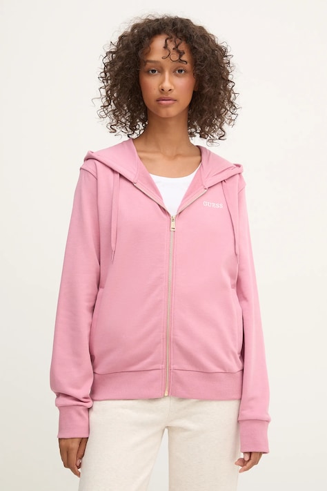 Guess bluza SOFIA damska kolor różowy z kapturem gładka O5RQ01 KCO31