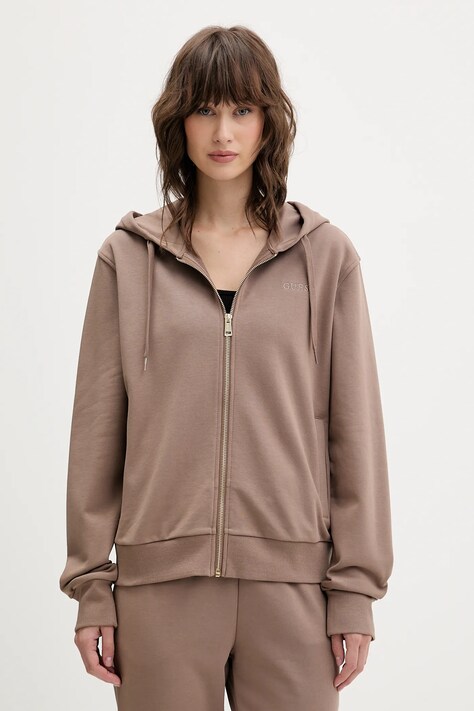 Guess bluză SOFIA culoarea bej, cu glugă, uni, O5RQ01 KCO31