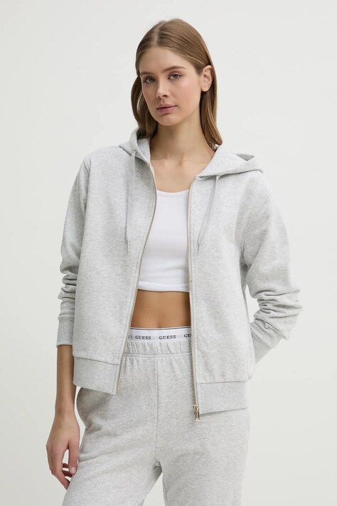 Mikina Guess SOFIA dámská, šedá barva, s kapucí, hladká, O5RQ01 KCO31