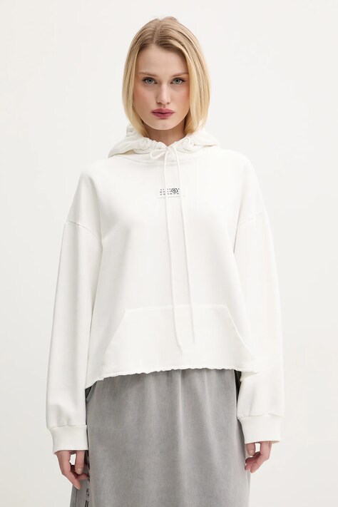 Bavlněná mikina MM6 Maison Margiela dámská, bílá barva, s kapucí, s aplikací, S52GU0235