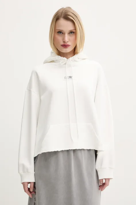 MM6 Maison Margiela cotton sweatshirt women's white color hooded with an application S52GU0235