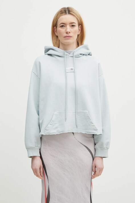 MM6 Maison Margiela cotton sweatshirt women's blue color hooded with an application S52GU0235