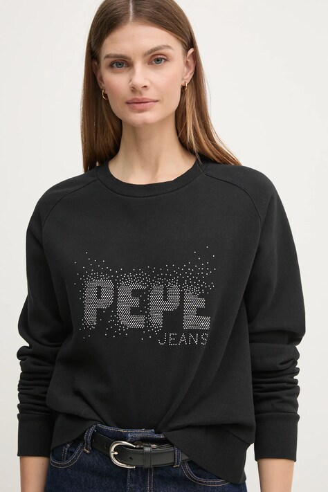 Pepe Jeans bluza LUNA damska kolor czarny z aplikacją PL581466