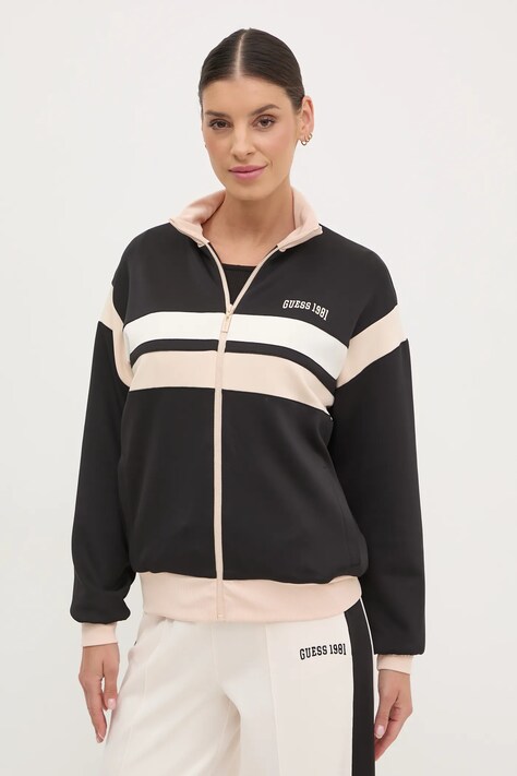 Guess bluză SUZANNE femei, culoarea negru, cu imprimeu, V5RQ00 KCO72