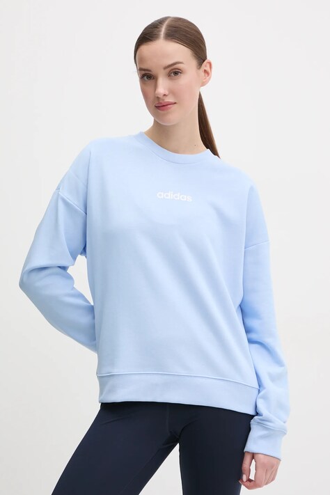 Mikina adidas Essentials Linear dámská, modrá barva, s potiskem, JC8290