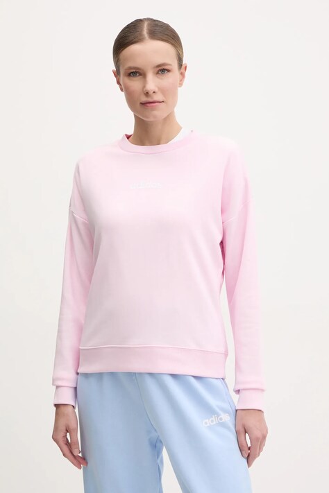 adidas bluză Essentials Linear femei, culoarea roz, cu imprimeu, JC8292