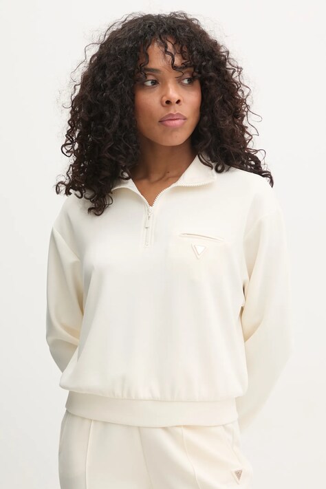 Guess bluză OLYMPE femei, culoarea bej, uni, V5RQ10 KCAY2