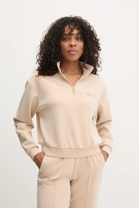 Guess bluză OLYMPE femei, culoarea bej, uni, V5RQ10 KCAY2