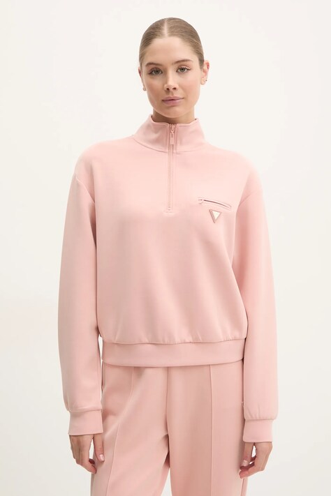 Guess bluză OLYMPE femei, culoarea roz, uni, V5RQ10 KCAY2