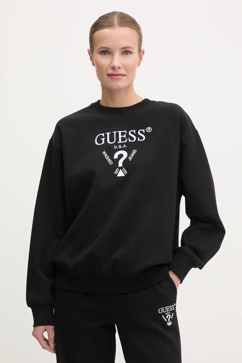 Guess bluză ROBERTA femei, culoarea negru, cu imprimeu, V5RQ12 KC3D2