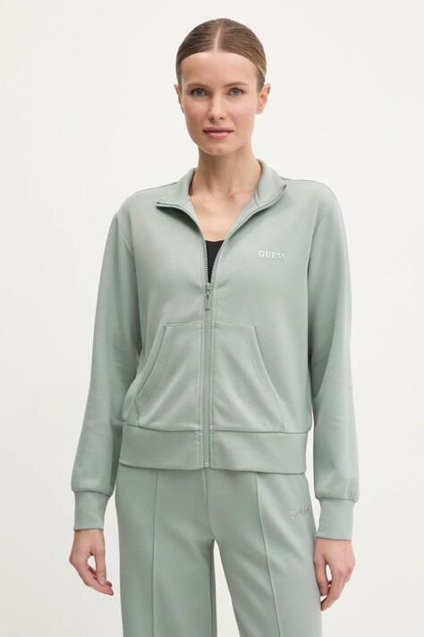 Guess bluză GELSEY femei, culoarea verde, uni, V5RQ17 KCOB2