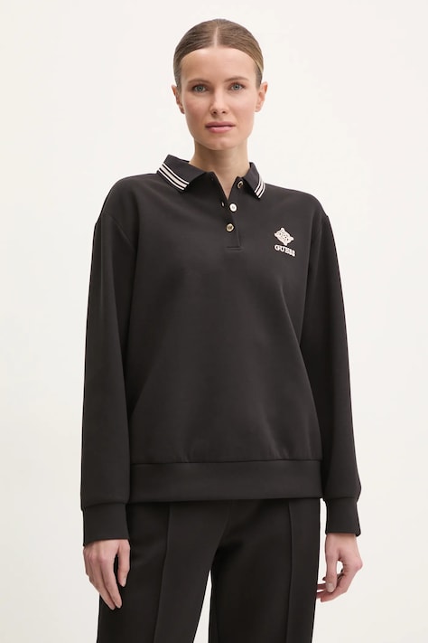 Guess bluza MARGARET damska kolor czarny z aplikacją V5RQ01 KCLD1