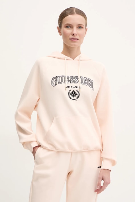 Mikina Guess MARGARET dámska, béžová farba, s kapucňou, s nášivkou, V5RQ02 KCLD1