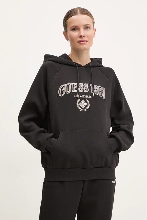 Кофта Guess MARGARET женская цвет чёрный с капюшоном с аппликацией V5RQ02 KCLD1