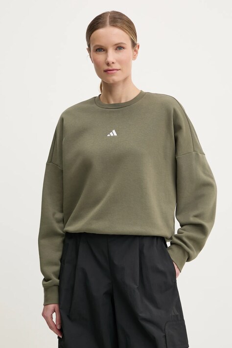 adidas bluza Essentials femei, culoarea verde, neted, JI6064