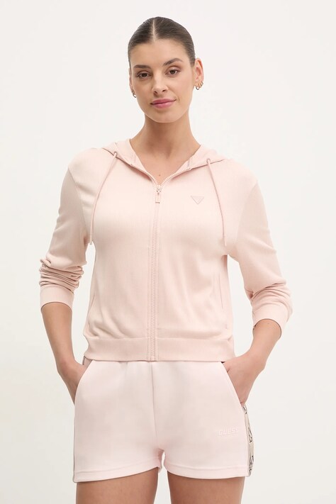 Guess bluza MARTINA femei, culoarea bej, cu glugă, neted, V5RQ07 Z3M50