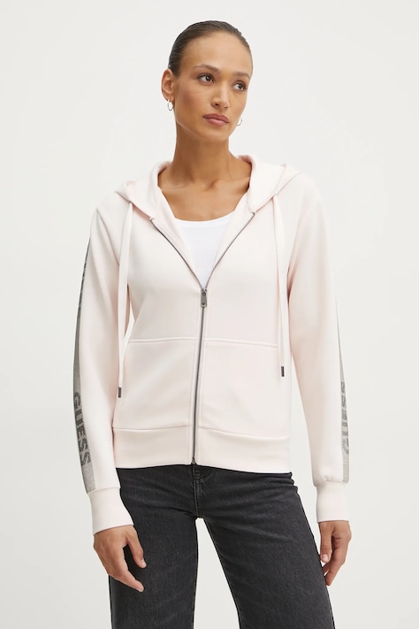 Кофта Guess жіноча колір рожевий з капюшоном однотонна W5RQ03 KBYE2