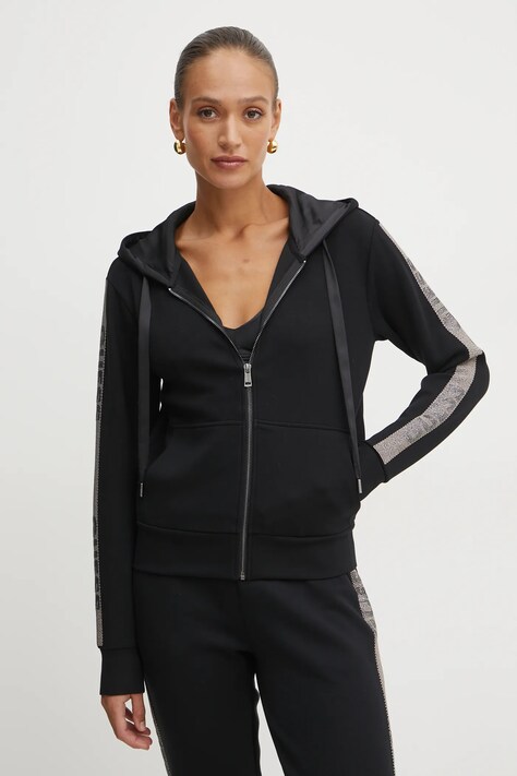 Guess bluza femei, culoarea negru, cu glugă, neted, W5RQ03 KBYE2