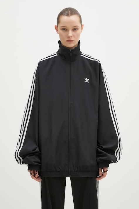 Mikina adidas Originals OVERSIZED TT dámská, černá barva, s aplikací, JD3392